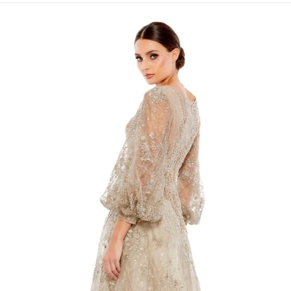 Mac Duggal mocha sequin floral gown - Picture 1 of 10